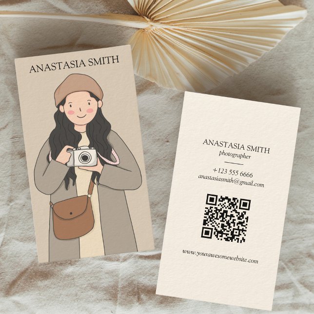 Carte De Visite Photographe Photographe code QR | Moderne Kawaii (Kawaii Photographer Business Card)