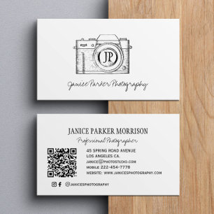 Carte De Visite Photographe professionnel de code QR noir et blanc