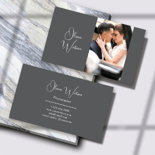 Carte De Visite Photographe Professionnel Minimaliste Gris Script