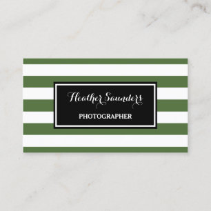 Carte De Visite Photographe tendance grand vert et blanc rayures