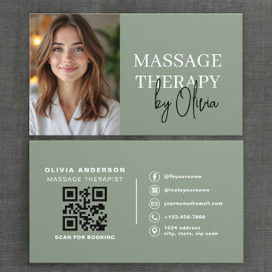 Carte De Visite Photographe Thérapeute de Massage Luxe Vert Sauge