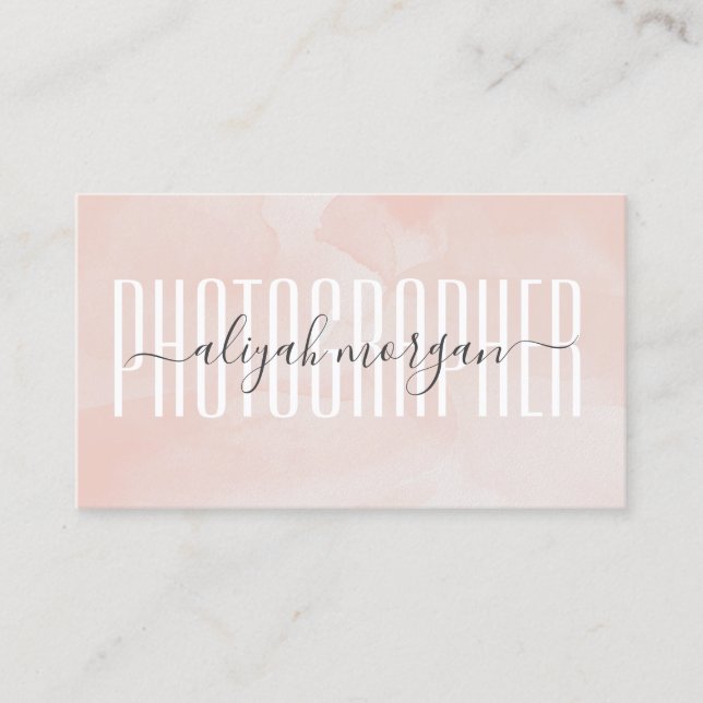 Carte De Visite Photographe Typographie Aquarelle rose pâle (Devant)