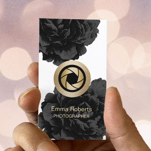 Carte De Visite Photographer Gold Camera Black Floral Photography