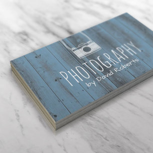Carte De Visite Photographie Caméra Rustique Dusty Blue Wood