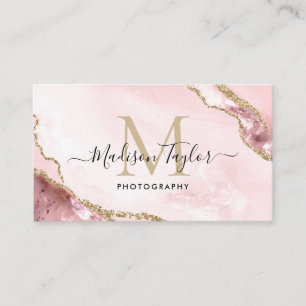 Carte De Visite Photographie chic rose or Parties scintillant Agat