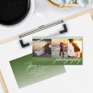 Carte De Visite Photographie de collage de 3 photos Vert foncé
