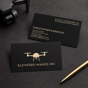 Carte De Visite Photographie d'opérateur de drone moderne Or Noir