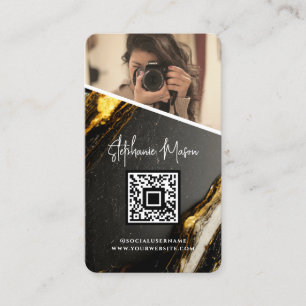 Carte De Visite Photographie en marbre noir or QR Code Photographi