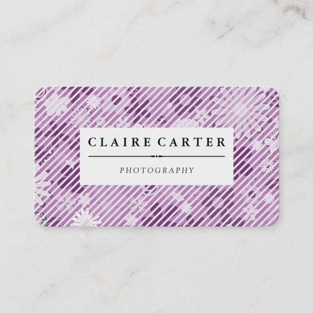 Carte De Visite Photographie Floral Diagonal Stripes (Devant)