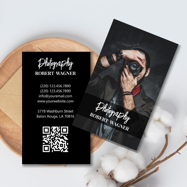 Carte De Visite Photographie Moderne et Simple Code QR Professionn (Créateur téléchargé)