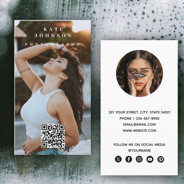 Carte De Visite Photographie Moderne Minimal Simple Photo Code QR (Photography Modern Minimal Simple Photo QR Code Business Card)