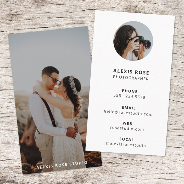 Carte De Visite Photographie moderne minimaliste simple photo (Modern minimalist white photography business card by Guava - clean, simple and easily customizable)