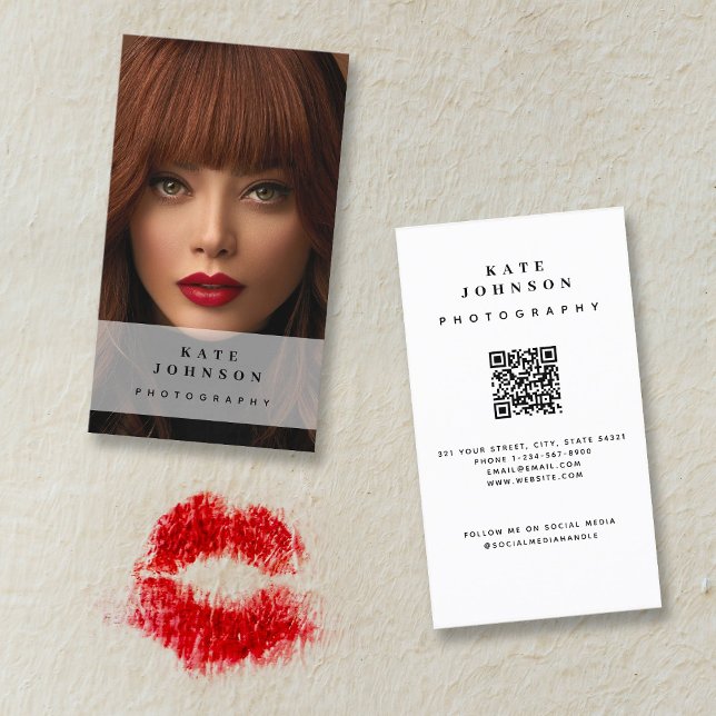 Carte De Visite Photographie Photo Médias sociaux modernes QR Code (Créateur téléchargé)