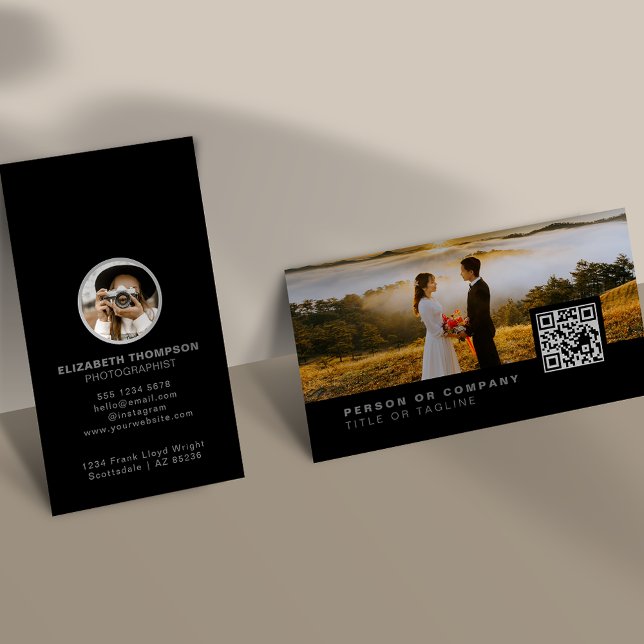 Carte De Visite Photographie Photographe élégant Code QR (Créateur téléchargé)