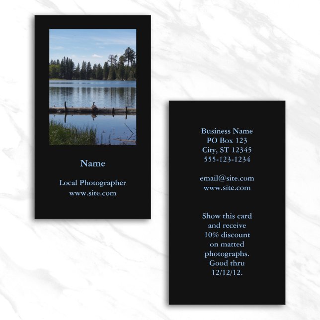 Carte De Visite Photographie Portrait Vertical Noir (Photography Portrait Vertical Black Business Card)