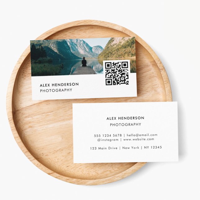 Carte De Visite Photographie QR Code | Photographe moderne (Showcase your photo & add the URL for your QR code for effortless professional networking)