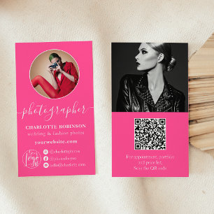 Carte De Visite Photographie rose chaud moderne qr code logo photo
