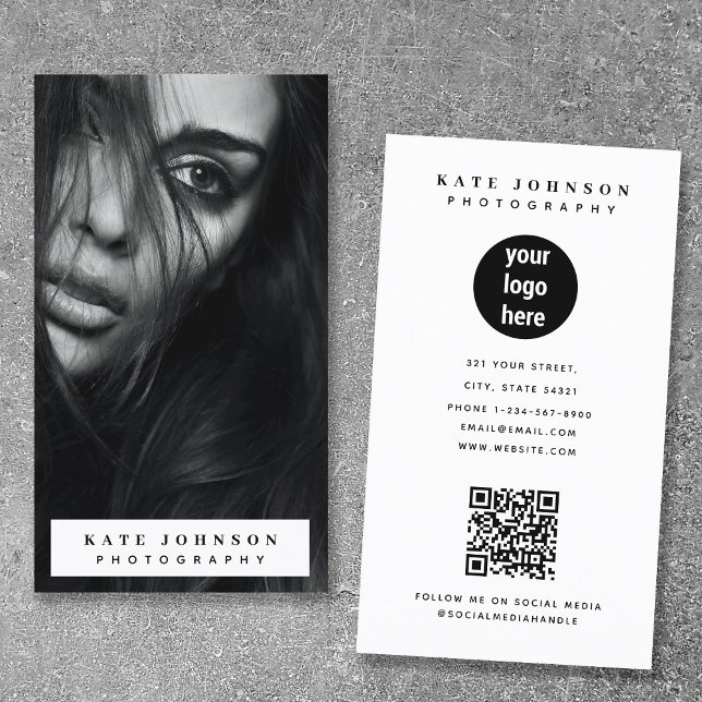 Carte De Visite Photographie verticale complète Logo d'entreprise (Full Photo Vertical Photography Business Logo Business Card)