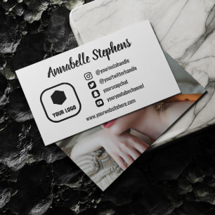 Carte De Visite Photographies et logos des médias sociaux blancs 