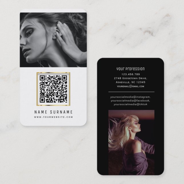 Carte De Visite photos code qr scannable code barre moderne design (Devant / Derrière)