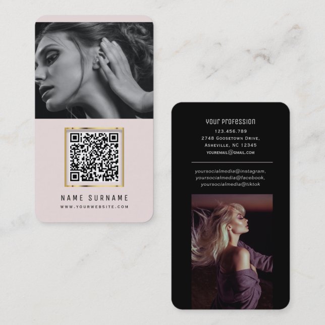 Carte De Visite photos code qr scannable code-barres moderne blush (Devant / Derrière)