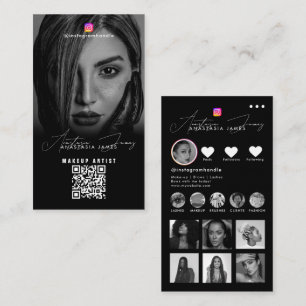 Carte De Visite Photos d'influenceur Noir Blanc Code QR des médias