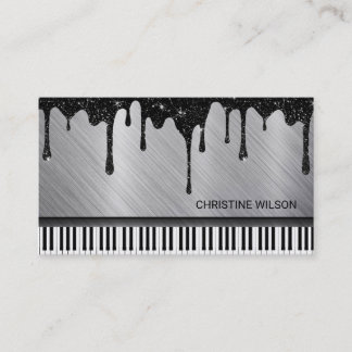 Carte De Visite pianiste argent noir parties scintillant à goutte