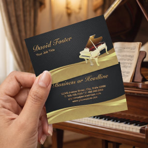 Carte De Visite Pianiste de piano à queue élégant noir damas or