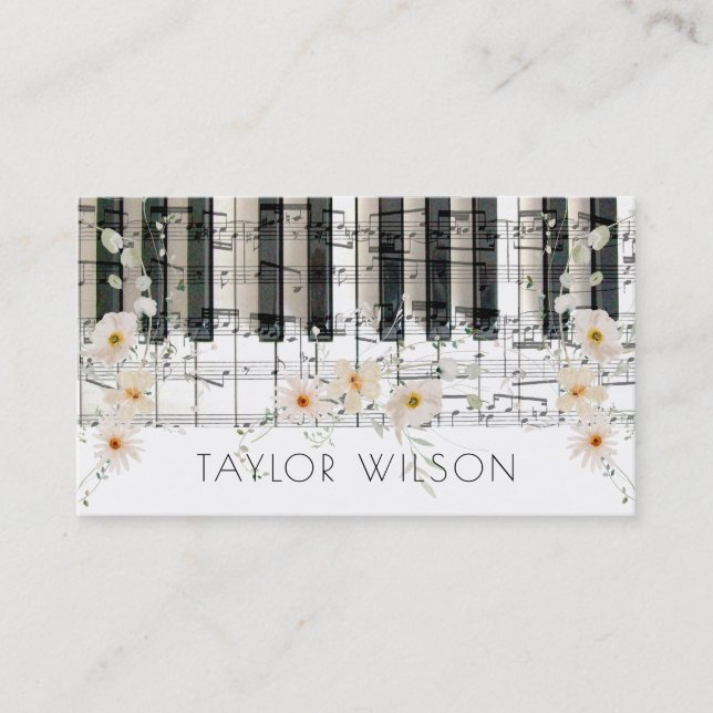 Carte De Visite pianiste des fleurs délicates professeur de musiqu (Devant)