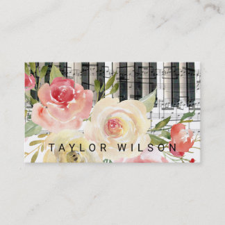 Carte De Visite pianiste floral aquarelle professeur de musique
