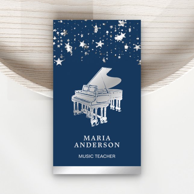Carte De Visite Pianiste musicien grand piano Confetti Foil Argent (Créateur téléchargé)