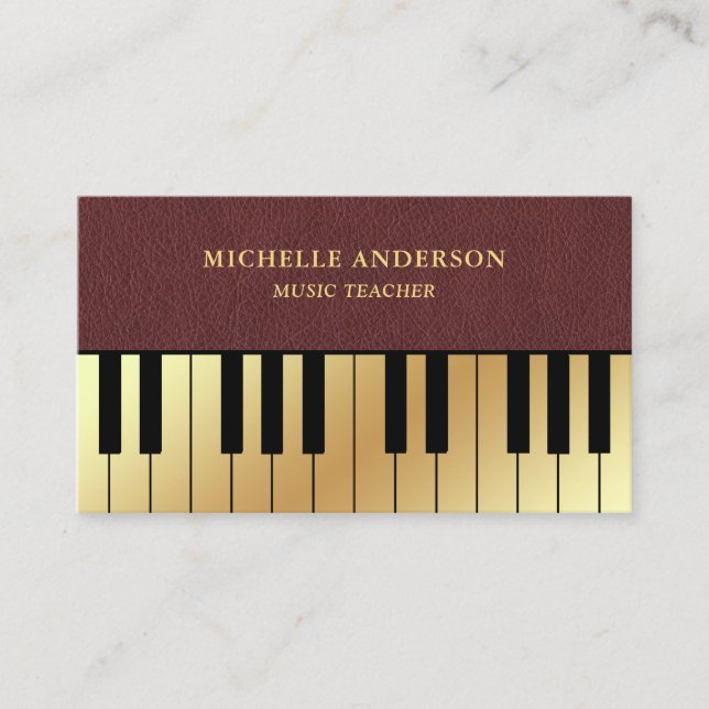 Carte De Visite Pianiste Piano-Clavier de Faux Leather Gold (Devant)