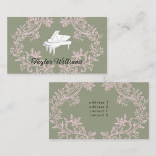 Carte De Visite pianiste rose et sage vert design