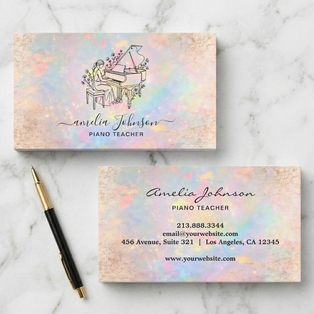 Carte De Visite Piano à queue élégant avec fleurs Professeur de mu (Créateur téléchargé)