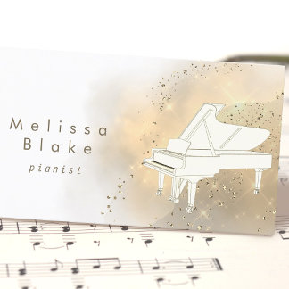 Carte De Visite piano blanc poussière dorée