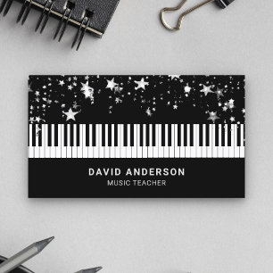 Carte De Visite Piano Confetti Argent Piano Clavier Musicien Piani