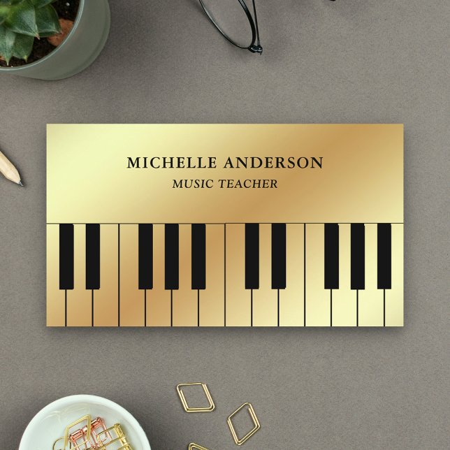 Carte De Visite Piano Gold Foil Piano Clavier Musicien Pianiste (Créateur téléchargé)