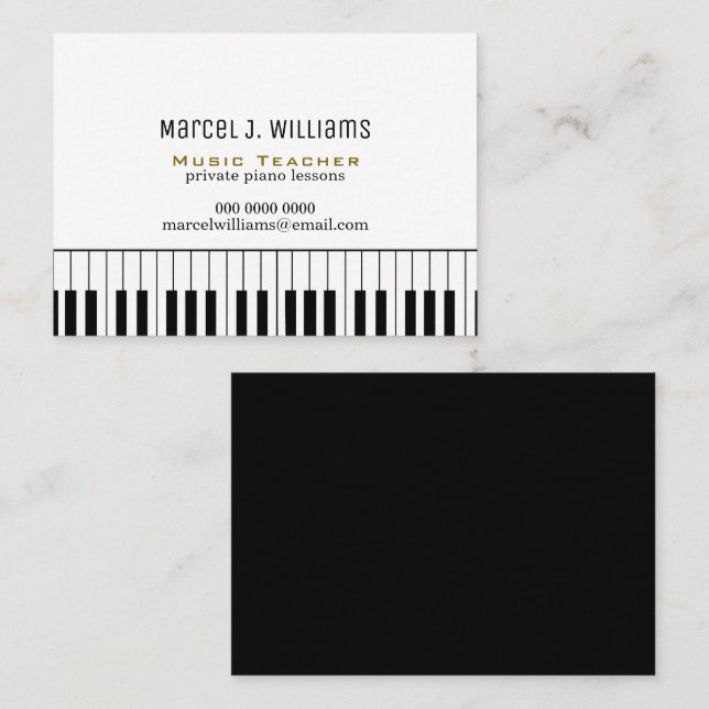 Carte De Visite Piano Lessons Music Teacher black/white (Devant / Derrière)