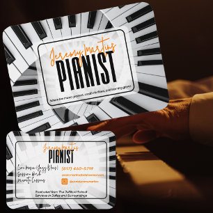 Carte De Visite Piano Moderne Spirales Noir&Blanc Orange Pianiste