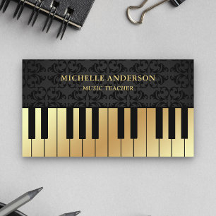 Carte De Visite Piano noir damassé or Professeur de piano Pianiste