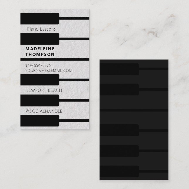 Carte De Visite Piano Pianiste Musique Enseignant Clés Clavier Mod (Devant / Derrière)