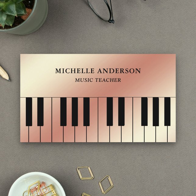 Carte De Visite Piano rose Gold Foil Piano Clavier Musicien Pianis (Créateur téléchargé)