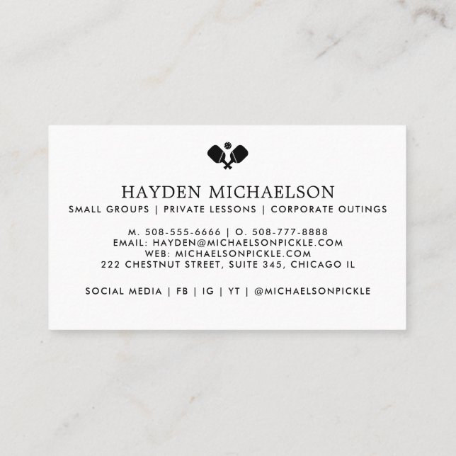 Carte De Visite Pickleball Coach Teacher Pro - Ajouter Votre Logo (Dos)