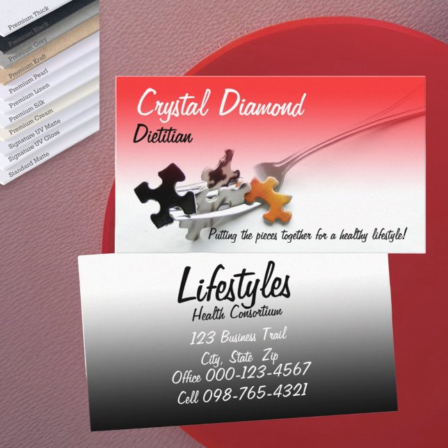 Carte De Visite Pièces de Puzzle sur Fourchette Professionnelle (front and back business card red and black gradient template)
