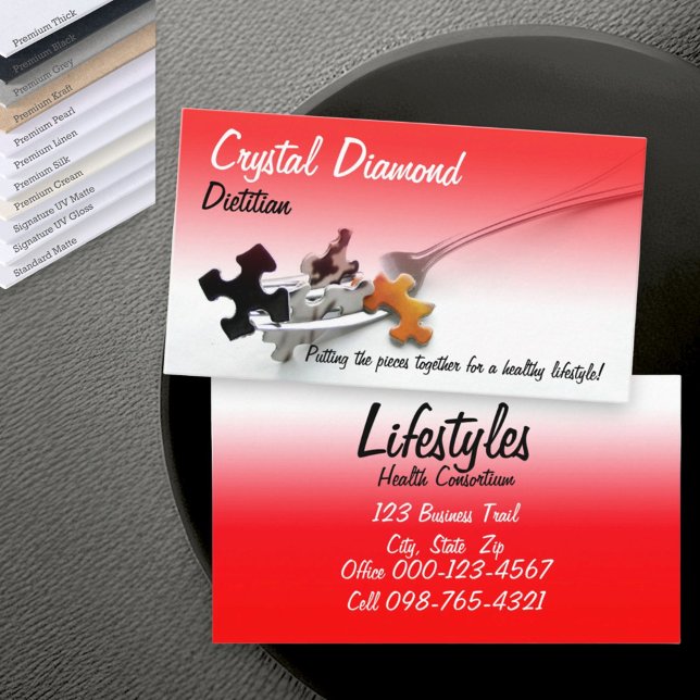 Carte De Visite Pièces De Puzzle Sur La Fourche Profession Profess (front and back business card red gradient design)