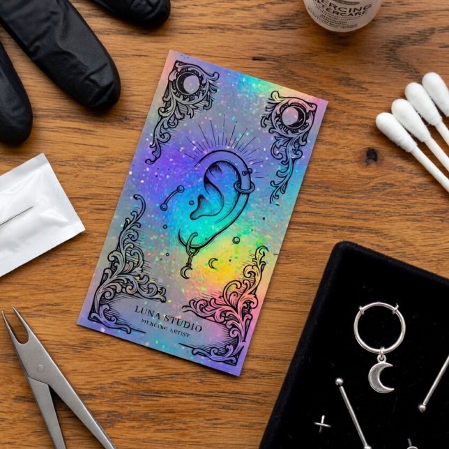 Carte De Visite Piercing Artist | Holographic Body Piercing Studio (Créateur téléchargé)