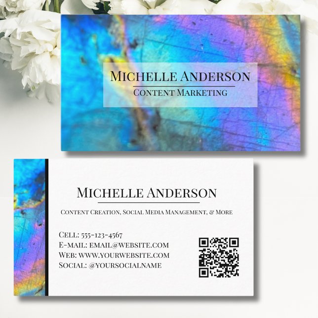 Carte De Visite Pierre de marbre cristal élégant (Modern Trendy Labradorite Crystal Colorful Stone Business Card)