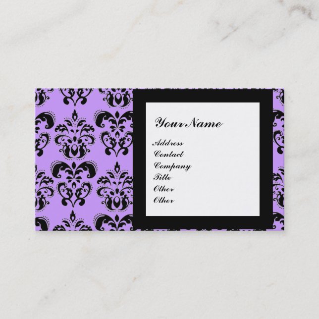 Carte De Visite PIERRE GEMME DAMASK MONOGRAMME, 2 topaze , violet (Devant)