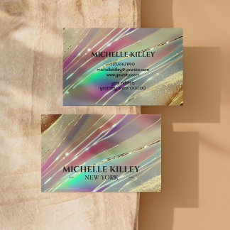 Carte De Visite Pierre Opale Holographique Multicolore Et Or Brill