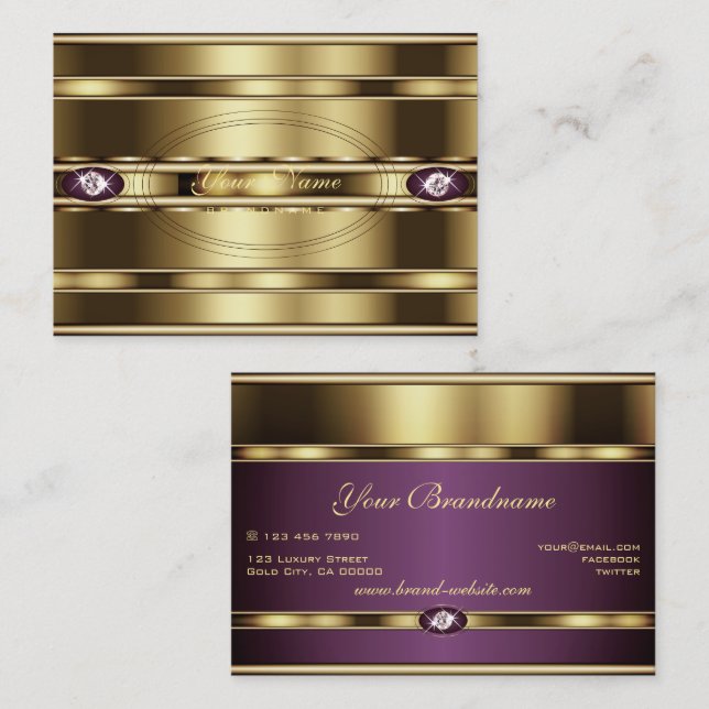 Carte De Visite Pierres blanches brillantes en or et violet chatoy (Devant / Derrière)